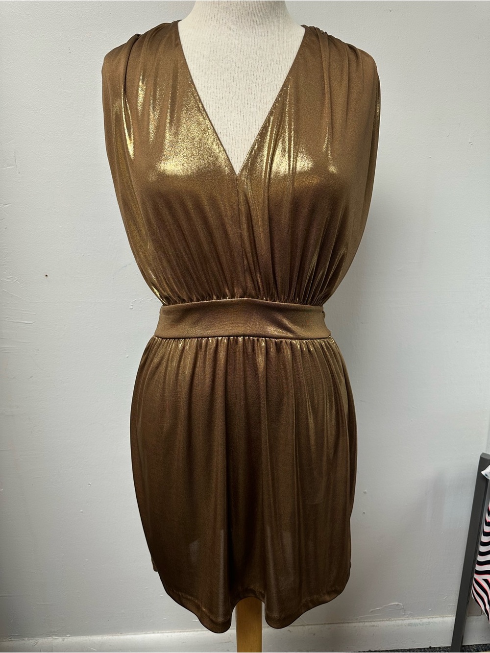 Halston Heritage Metallic Brown/Gold Surplice Waist Dress